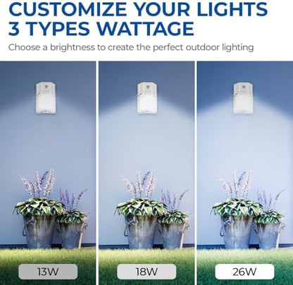 CINOTON 26W LED Wall Pack Light with Dusk to Dawn Sensor, 3CCT White 2Pack