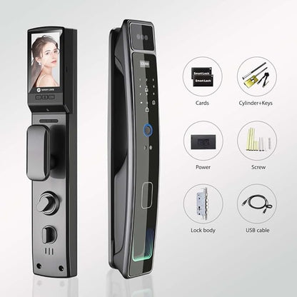 Smart Door Lock with Camera & 3D Face Recognition, Keyless Entry Door Lock with Fingerprint, Password, IC Card, Key, Usmart App Control, Video Doorbell Lock, Mortise Lock for Front Door, Home Security