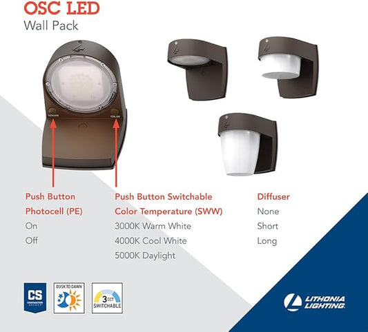 Lithonia Lighting OSC LED SWW2 Outdoor LED Wall Pack Entry Light with Photocell Dusk-to-Dawn, Dark Bronze (Pack of 4)
