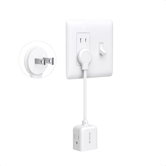 TROND Polarized 2 Prong to 3 Prong Flat Outlet Adapter with 6 Inch Cord, No Blocking 3 Way Flat Plug Outlet Extender Behind Furniture, For Non-ground Socket in Old House Home Office Travel, White