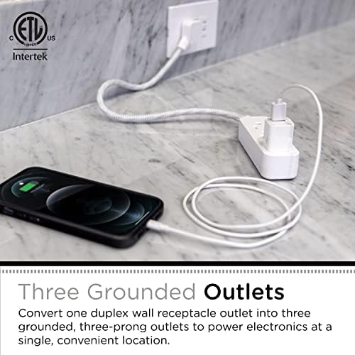 Cordinate Mini 3-Outlet Power Strip, 18 in Braided Extension Cord