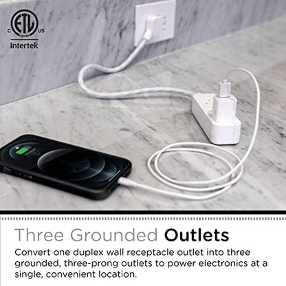 Cordinate Mini 3-Outlet Power Strip, 18 in Braided Extension Cord