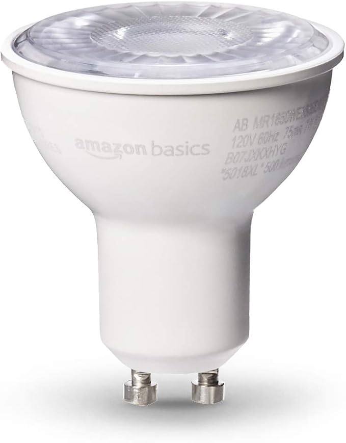 Amazon Basics MR16 LED Light Bulb, 50W Equivalent, Energy Efficient 7W, GU10 Base, Daylight White 5000K, Dimmable, 10,000 Hour Lifetime, 6-Pack