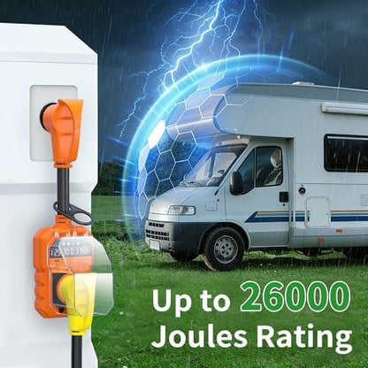 30 Amp RV Surge Protector 26000J Overload Auto Shutoff & Manual Reset