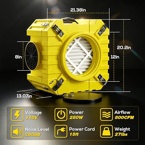 800CFM HEPA Air Scrubber, 4-Stage Filtration & UV-C Light Sterilization