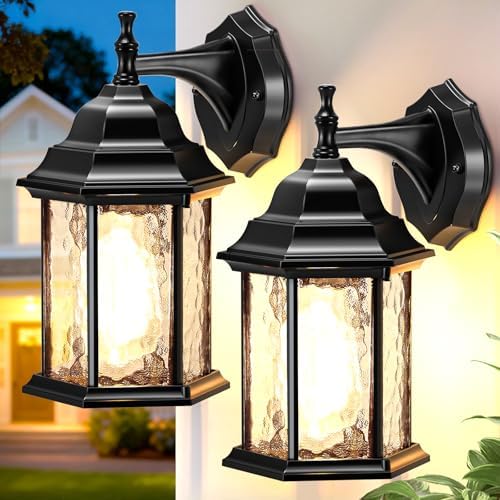 YSN Outdoor Wall Lights, Outdoor Light Fixtures Wall Mount, Black, 2 Packs