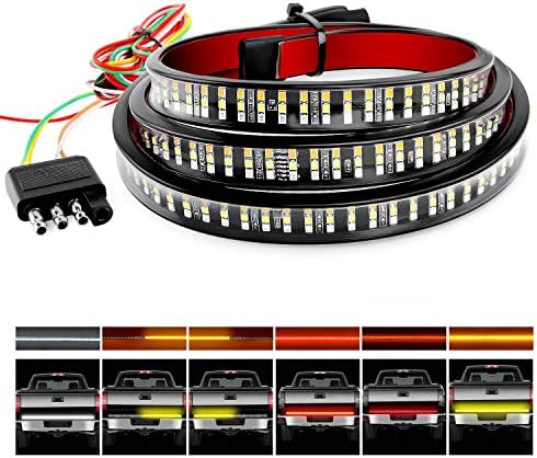 Nilight TR-04 Truck Tailgate Bar 60" Triple Row 504 LED Strip with Red Brake White Reverse Sequential Amber Turning Signals Strobe Lights，2 Years Warranty