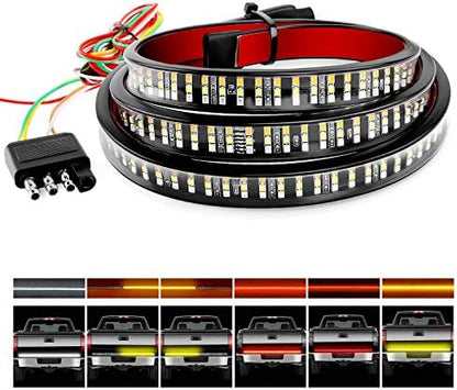 Nilight TR-04 Truck Tailgate Bar 60" Triple Row 504 LED Strip with Red Brake White Reverse Sequential Amber Turning Signals Strobe Lights，2 Years Warranty