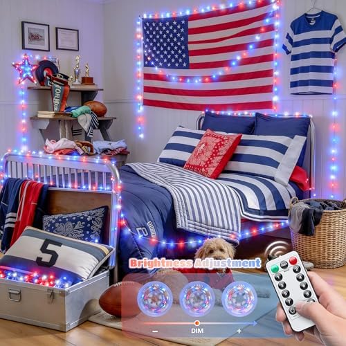 JMEXSUSS 100 LED Red White and Blue Fairy Lights for 4th of July Decor