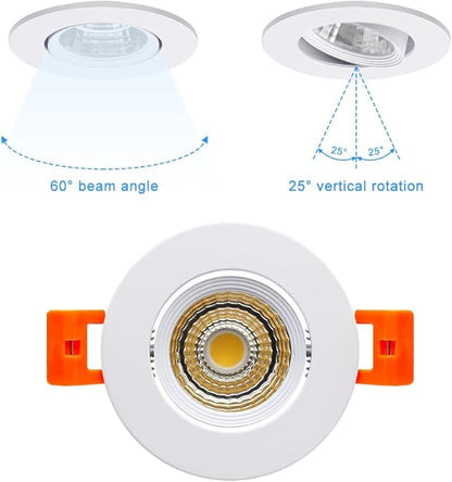 2Inch LED Recessed Ceiling Light, 3W Dimmable LED Downlight, Natural White 4000K, 60 Beam Angle COB Recessed Lights with Driver, 25W Halogen Bulbs Equivalent for Ceiling Lighting, White 6 Pack