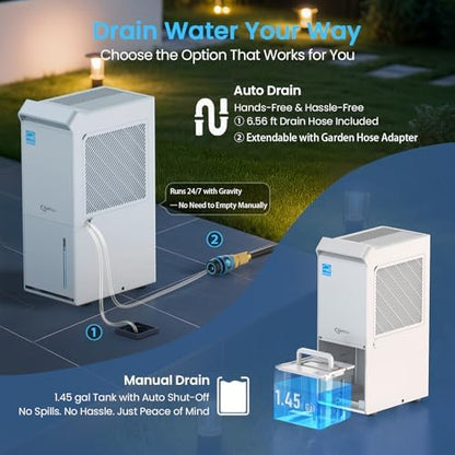 Vellgoo 2500 Sq.Ft Dehumidifier, 34 Pint Smart Humidity Control, Drain Hose