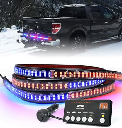 LUMENIX 49" Inch Strobe Light Strips, Back Window | Tailgate Red Blue Emergency Warning Flashing Police Double Row LED Strip Lights Bar w/Controller for Responder POV Cop Vehicles Trucks SUVs - 1PC