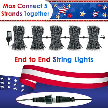 BHCLIGHT Connectable 88Ft 240LED 4th of July String Lights, Red White Blue