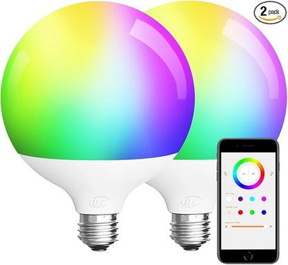 ILC G120 LED Large Globe Light Bulbs 15W, Compatible with Alexa Hub Required, Φ4.72 inch, Color Changing, CCT Color Temprature Turnable 2700K-6000K, CRI>95+, 150W Equivatlent, E26 Base (2 Pack)