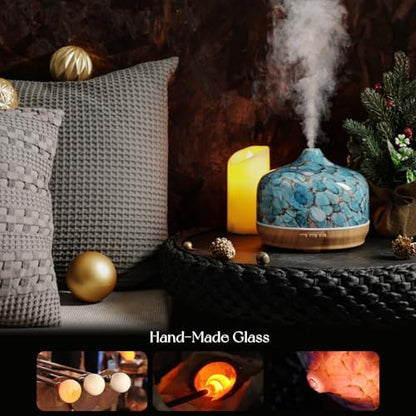 Porseme 500ml Glass Essential Oil Diffuser Aromatherapy Ultrasonic Cool Mist Humidifier 15-21 Running Hours Waterless Auto-Off Air Diffusers for Sleeping Yoga Working Spa(Light Blue)