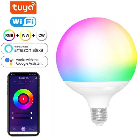 WiFi G95 RGBCW Smart Bulb Compatible with Alexa, Voice & APP Remote Control, Schedule & Timer,12W