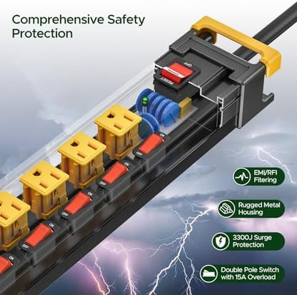 10 Outlet Heavy Duty Metal Surge Protector Power Strip
