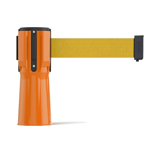 Trafford Industrial 11 Ft. Cone-Mounted Retractable Belt Barrier Orange Case with Yellow Belt