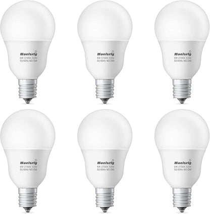 Maelsrlg E17 Intermediate Base LED Bulb, 6W (60 Watt Equivalent) G14 Globe Ceiling Fan Light Bulbs, Soft White 2700K, 600 Lumens, Non-Dimmable, Pack of 6