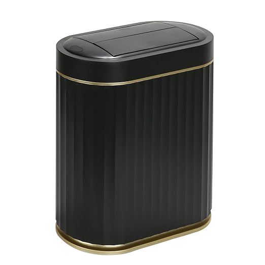 SYNCVIBE Bathroom Trash Can with Lid Butterfly 2 Gallon Sensor Trash can, IPX5 Waterproof Garbage Can, Automatic Slim Trash Bin, Under-Counter Wastebasket Bathroom Decor for Kitchen, Black Gold
