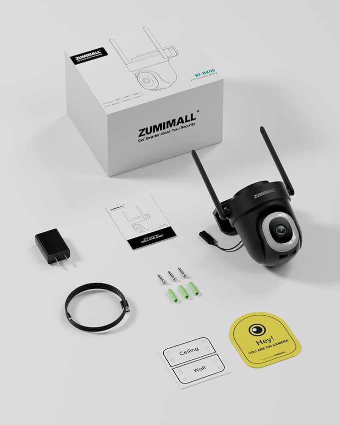 ZUMIMALL 2K 3MP Wired Outdoor Camera, 2.4G/5G WiFi Security Camera, 24/7 Recording, AI Motion Detection, Cloud & SD Card Storage, 2-Way Audio, 360° PTZ Auto Tracking, Compatible with Alexa (Black)