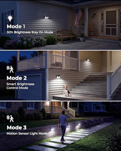 Peasur Solar Powered Lights Outdoor, 140 LED 24Pack Motion Sensor Light Outside, IP65 Waterproof Fence Security Lighting with 3 Modes for Yard Wall Garden Cool White