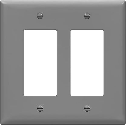 ENERLITES Double Decorator Switch Cover, Two Outlet Wall Plate, Mid-Size 2-Gang 4.88" x 4.92", Unbreakable Polycarbonate Thermoplastic, UL Listed, 8832M-GY, Gray