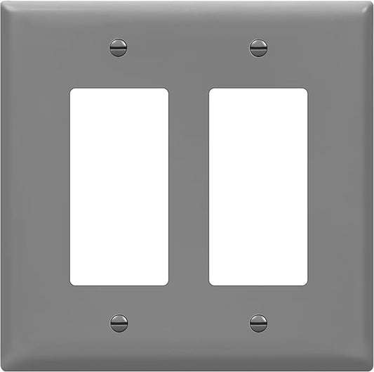 ENERLITES Double Decorator Switch Cover, Two Outlet Wall Plate, Mid-Size 2-Gang 4.88" x 4.92", Unbreakable Polycarbonate Thermoplastic, UL Listed, 8832M-GY, Gray