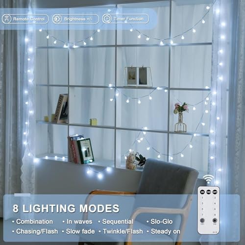 JMEXSUSS Connectable 100 LED Globe White String Lights Indoor for Bedroom
