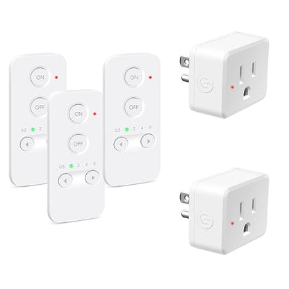 NineLeaf Programmable Remote Timer Switch & Wireless Outlet Plug, 500ft Range Plug in Light Switch, 15A/1500W Wall Mounted On/Off, No Wiring Needed for Fans, Christmas Lights, 3Remote 2Outlets
