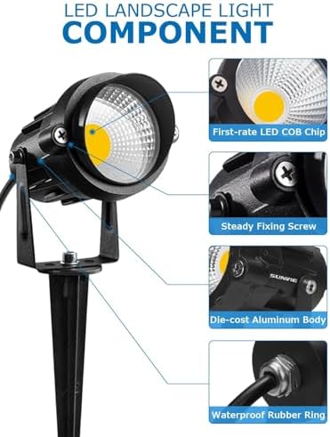 SUNVIE 24 Pack Low Voltage Landscape Lights LED 12W Landscape Lighting with connectors AC/DC 12V-24V Outdoor Spotlight IP65 Waterproof Tree Flag Lights Warm White Spotlights for Yard Garden Pathway