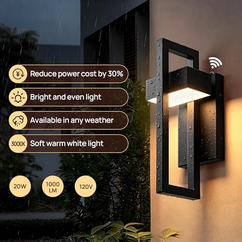 Outdoor Wall Sconce Dusk to Dawn Outdoor Lighting, Modern Exterior Lighting Fixtures, Black LED Front Porch Lights Outside Wall Mount Lights for House, Hallway, Warm White 3000K, (1pack)
