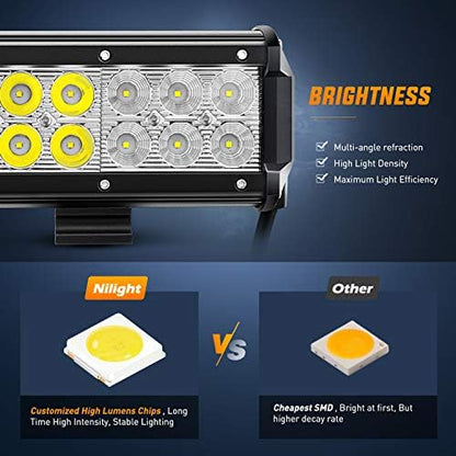 Nilight 20Inch 126W LED Light Bar Spot Flood Combo Driving Off Road with Front License Plate Mounting Bracket Wiring Harness for Trucks Pickup Car SUV ATV UTV 4x4 Van Camper, 2 Years Warranty