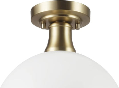 Globe Electric 66000037 1-Light Semi-Flush Mount Ceiling Light, Matte White, Brass Accents, Bedroom Lighting Fixtures Ceiling, Dining Room Fixture, Timeless Lighting for Hallway or Dining Room
