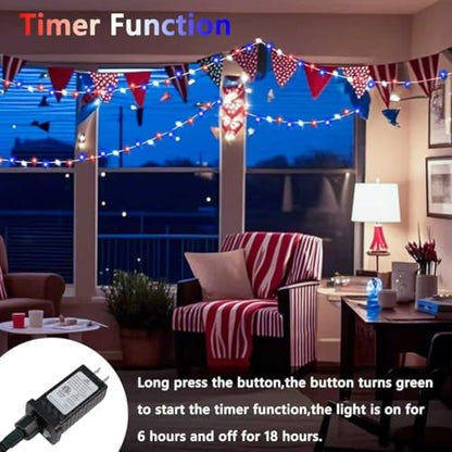 200 LED Connectable String Lights, 66FT American Flag Lights Outdoor Indoor