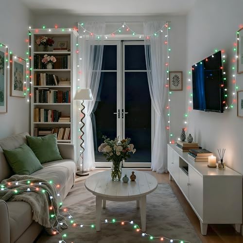 JMEXSUSS 33ft 100 LED Globe Red White and Green Christmas String Lights