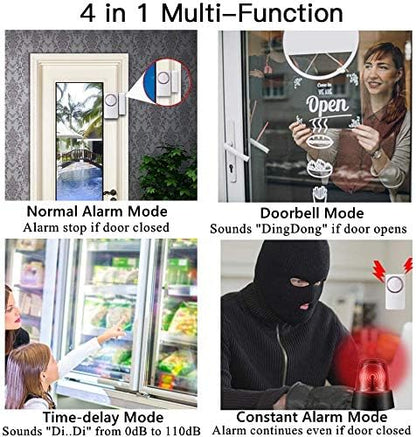 WSDCAM Door and Window Alarm for Home Wireless Alarms Security System Magnetic Alarm Sensor Close Door Reminder Loud 110 dB, 4-in-1 Mode Window Alarms 10 Pack