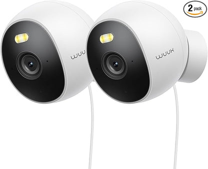 WUUK Security Camera, 4MP Indoor/Outdoor Wired Camera, Face Recognition, Color Night Vision, No Monthly Fee, Magnetic Mount, 2.4 GHz WiFi Only, Compatible with Amazon Alexa and Google Home (2 Pack)