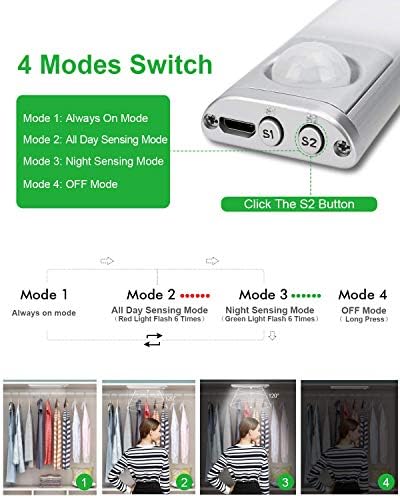 Under Cabinet Lighting, 80 LED Motion Sensor Light Indoor, Rechargeable Closet Light, 3 Color Temps Under Cabinet Lights, Wireless Dimmable Under Counter Lights For Kitchen, Pantry (5 Pack)