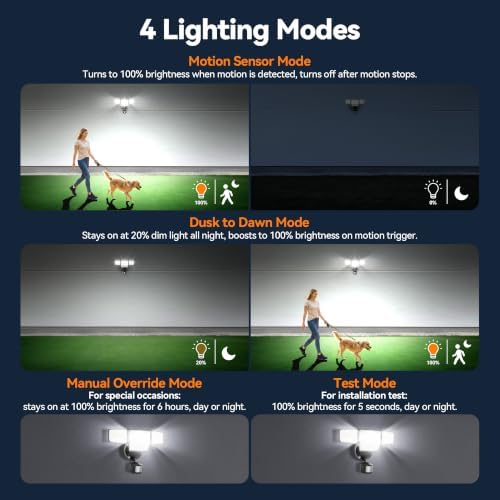 85W 10000LM Motion Sensor Outdoor Lights, 4-Head Super Bright LED Security Light, 5000K Daylight, IP65 Waterproof Hardwired Motion Detector Flood Lights Outdoor for Garage, Yard (Black)