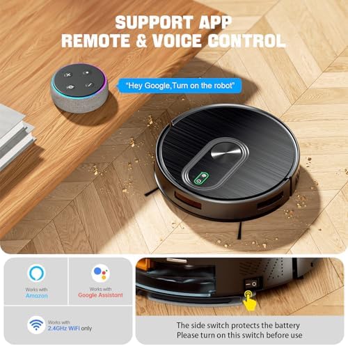 Robot Vacuum and Mop, 6500Pa Suction, 2 in 1 Robotic Vacuum with Gyro Inertial Navigation, 200 Min Runtime, App/Remote/Voice Control, Ideal for Pet Hair, Hard Floor, Carpet