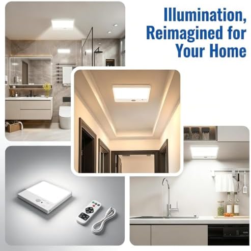 Rechargeable Motion Sensor Ceiling Light with Remote 500LM Wireless Magnetic Mount LED for Closet Shower Stairs Pantry, 3 Color Temperatures Dimmable Battery Operated