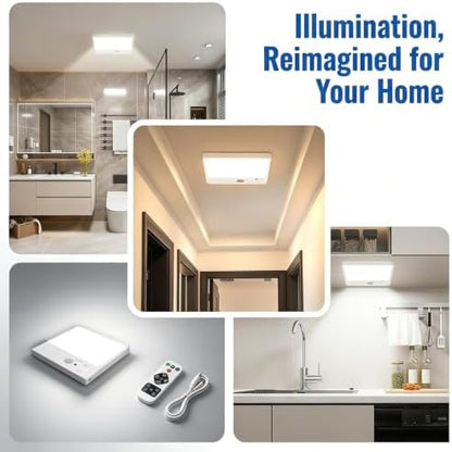 Rechargeable Motion Sensor Ceiling Light with Remote 500LM Wireless Magnetic Mount LED for Closet Shower Stairs Pantry, 3 Color Temperatures Dimmable Battery Operated
