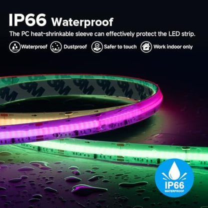 BTF-LIGHTING IP66 RGB WS2811 Smart IC FCOB COB LED Strip, UL Listed 864LEDs/m High Density Color Chasing Uniform Light, DC24V 24FT 12mm Width Tape Light for Home DIY Decor(No Adapter or Controller)