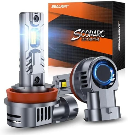 SEALIGHT H9/H11/H16 Lights 80,000LM Extra Wide View, 6500K Cooling Fan 1:1 Stock Bulbs Size H11 LED Fog Bulbs For ATV, Plug-N-Play, 2 Pack