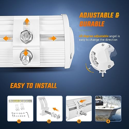 Nilight Marine LED Light Bar Navigation Lights 12 Inch White Spot Flood Combo Ponton Boat Deck Dock Lighting for Night Fishing T-top Stern Yacht Port Sailboat Trucks Tractors
