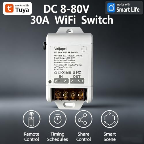 Tuya 30A DC 8-80V WiFi Remote Switch Heavy Duty for RV Solar Pump LEDLight