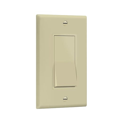 ENERLITES Decorator On/Off Paddle Switch with Wall Plates, Single Pole, 3 Wire, Grounding Screw, Residential Grade, 15A 120V/277V, UL Listed, 91150-IWP-10PCS, Ivory (10 Pack)