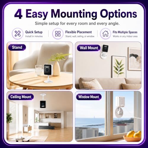2.4/5GHz Home Cameras Indoor, 2K Security Camera Indoor for Dog/Pet/Nanny/Baby with US Phone App, AI Text Recognition, Smart Search, Color Night Vision,2 Way Talk Mini Cam,Human Detection,4 Packs