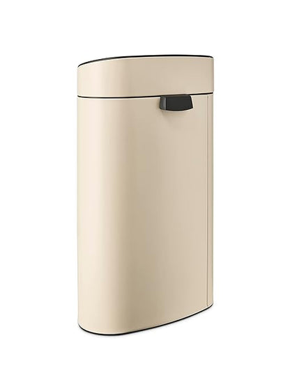 Brabantia Press-Top Kitchen Trash Can with Flat Back | Soft Beige | 10.6 Gallon / 40L | Home Trash Can with Soft-Touch Stay-Open Lid & Removable Inner Bucket | Fits Flat Against Walls | + Trash Bags